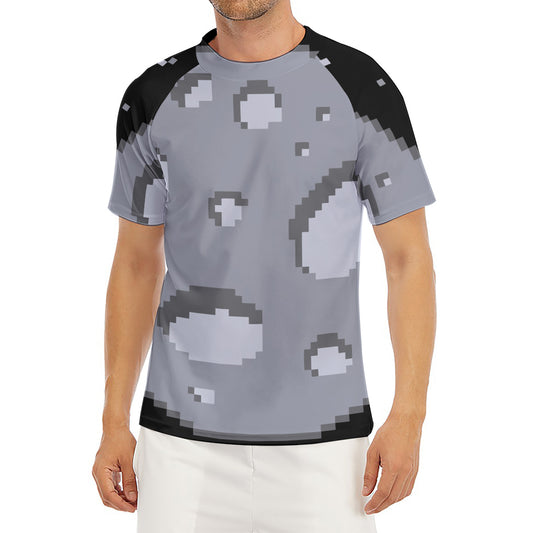 8-Bit Pixel Moon Print Men's Short Sleeve Rash Guard