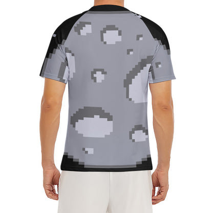 8-Bit Pixel Moon Print Men's Short Sleeve Rash Guard