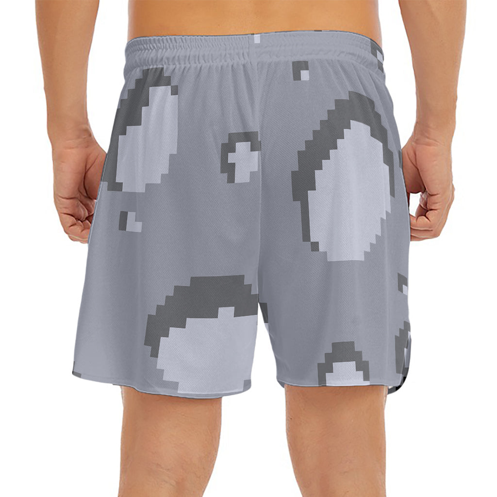 8-Bit Pixel Moon Print Men's Split Running Shorts