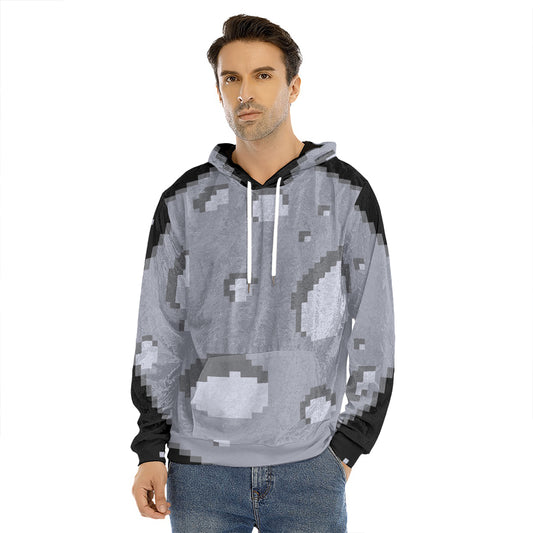 8-Bit Pixel Moon Print Men's Velvet Pullover Hoodie