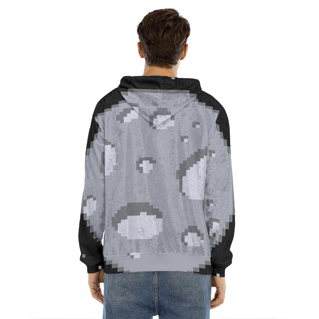 8-Bit Pixel Moon Print Men's Velvet Pullover Hoodie