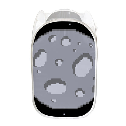 8-Bit Pixel Moon Print Mesh Laundry Hamper