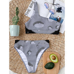 8-Bit Pixel Moon Print One Shoulder Bikini Top