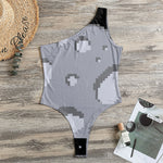8-Bit Pixel Moon Print One Shoulder Bodysuit