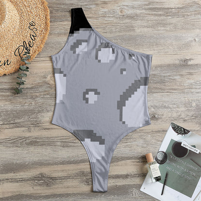 8-Bit Pixel Moon Print One Shoulder Bodysuit