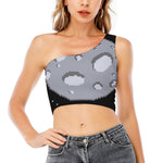 8-Bit Pixel Moon Print One Shoulder Crop Top
