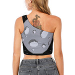 8-Bit Pixel Moon Print One Shoulder Crop Top