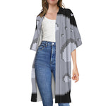 8-Bit Pixel Moon Print Open Front Beach Cover Up