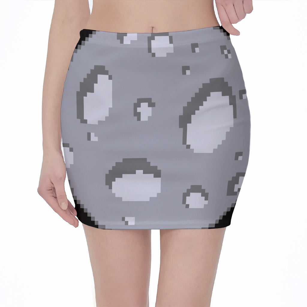 8-Bit Pixel Moon Print Pencil Mini Skirt