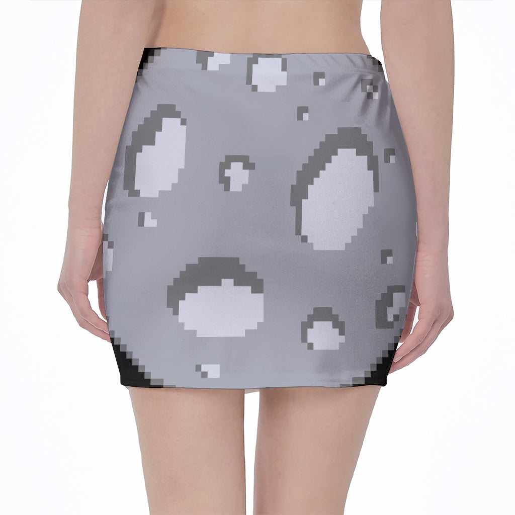 8-Bit Pixel Moon Print Pencil Mini Skirt