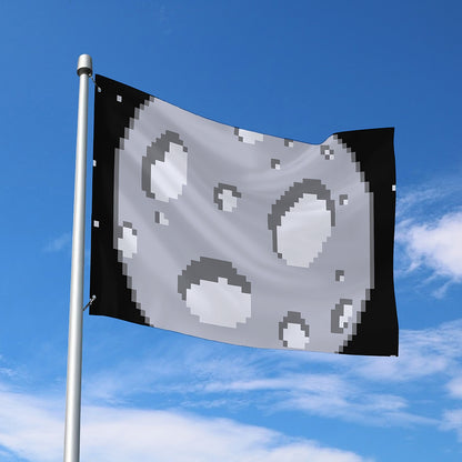 8-Bit Pixel Moon Print Polyester Flag