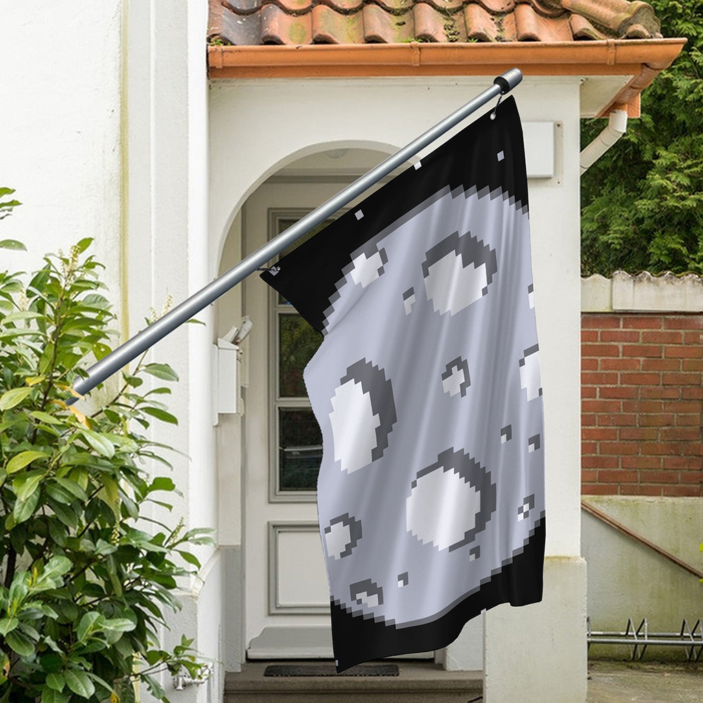 8-Bit Pixel Moon Print Polyester Flag