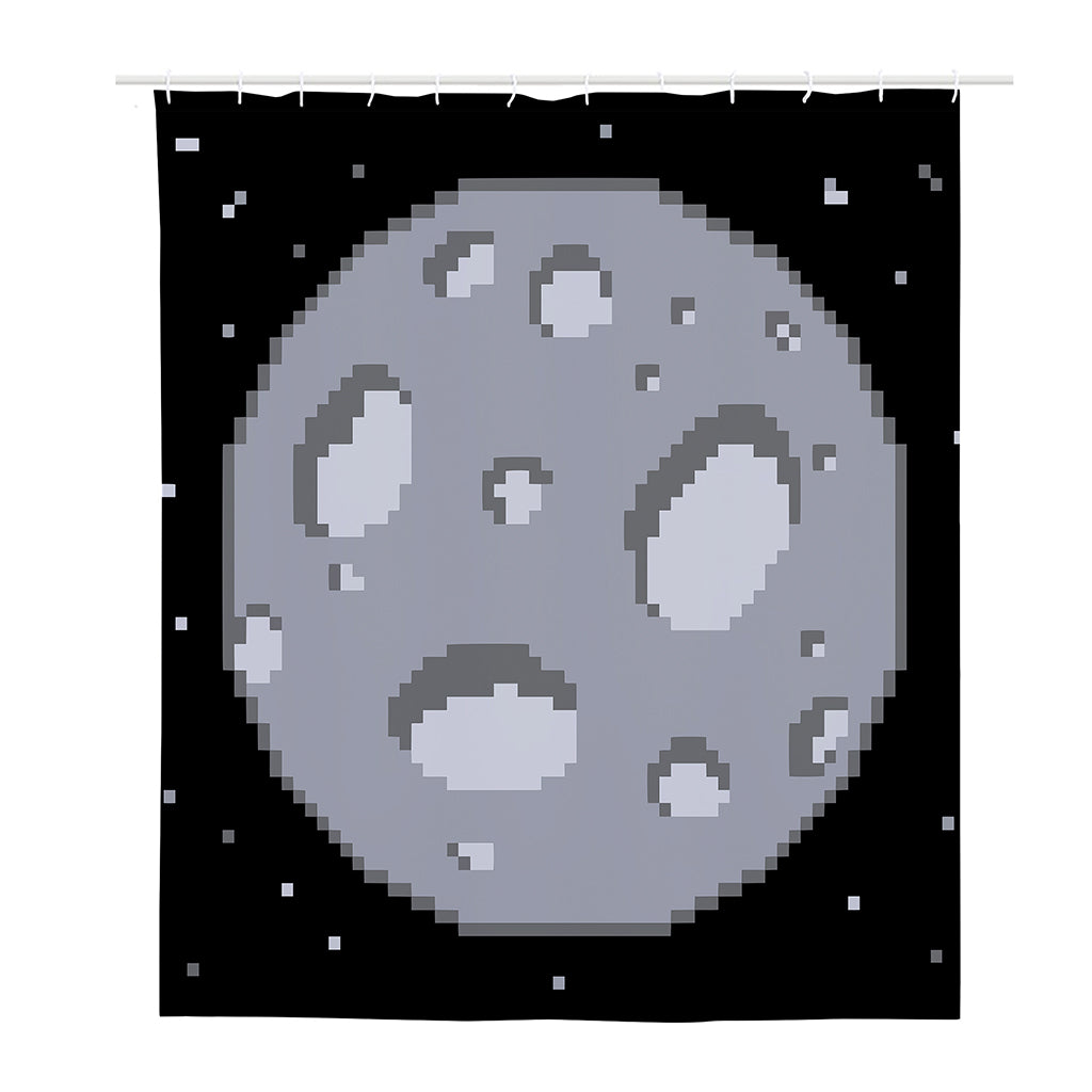 8-Bit Pixel Moon Print Polyester Shower Curtain