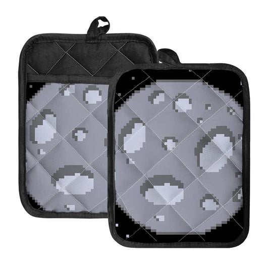 8-Bit Pixel Moon Print Pot Holders With Pocket