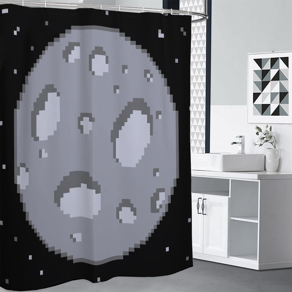8-Bit Pixel Moon Print Premium Shower Curtain