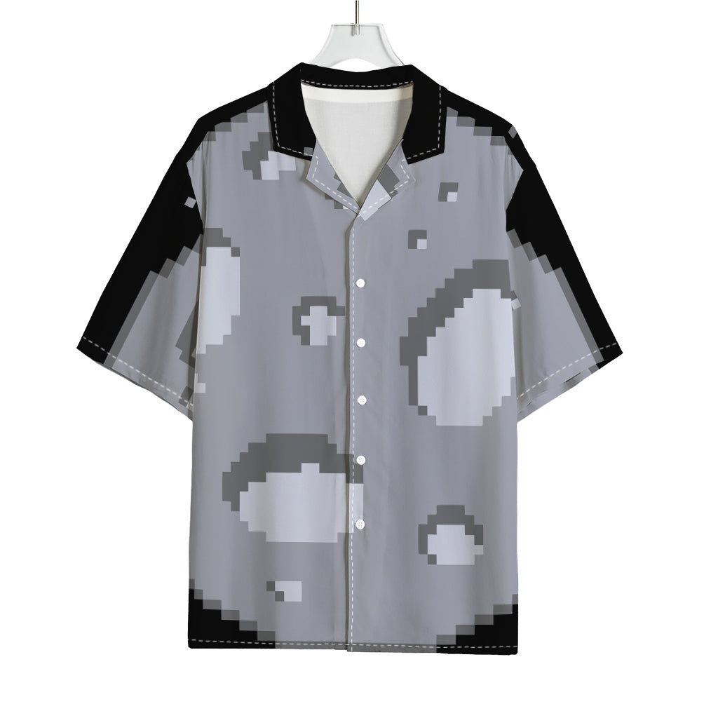 8-Bit Pixel Moon Print Rayon Hawaiian Shirt