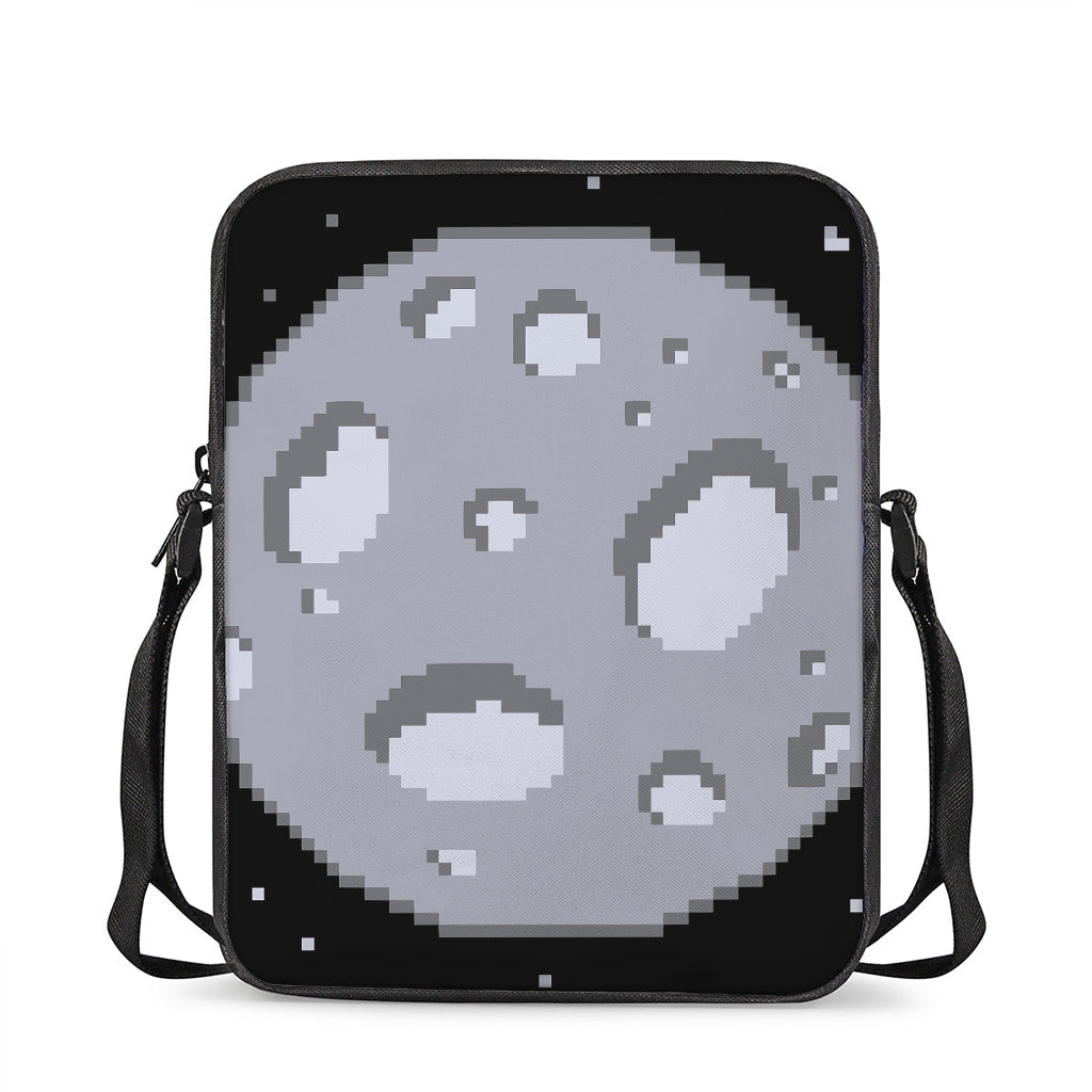 8-Bit Pixel Moon Print Rectangular Crossbody Bag