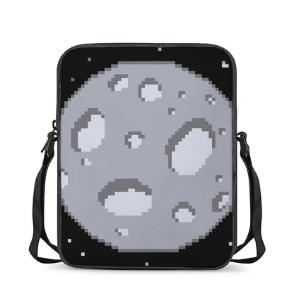 8-Bit Pixel Moon Print Rectangular Crossbody Bag