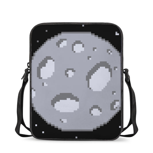 8-Bit Pixel Moon Print Rectangular Crossbody Bag