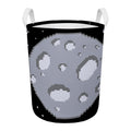 8-Bit Pixel Moon Print Round Laundry Basket