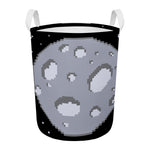 8-Bit Pixel Moon Print Round Laundry Basket
