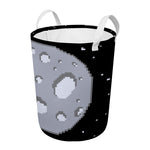 8-Bit Pixel Moon Print Round Laundry Basket