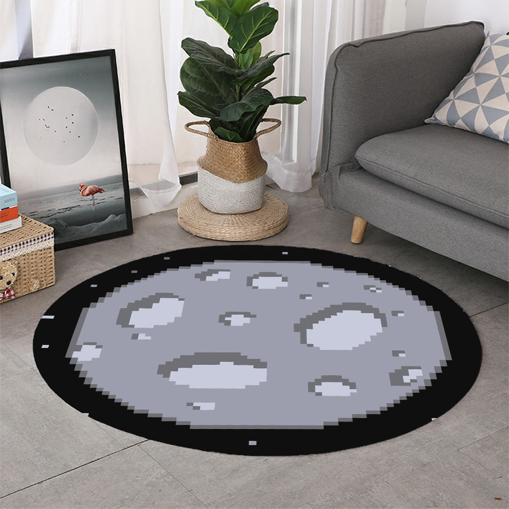 8-Bit Pixel Moon Print Round Rug