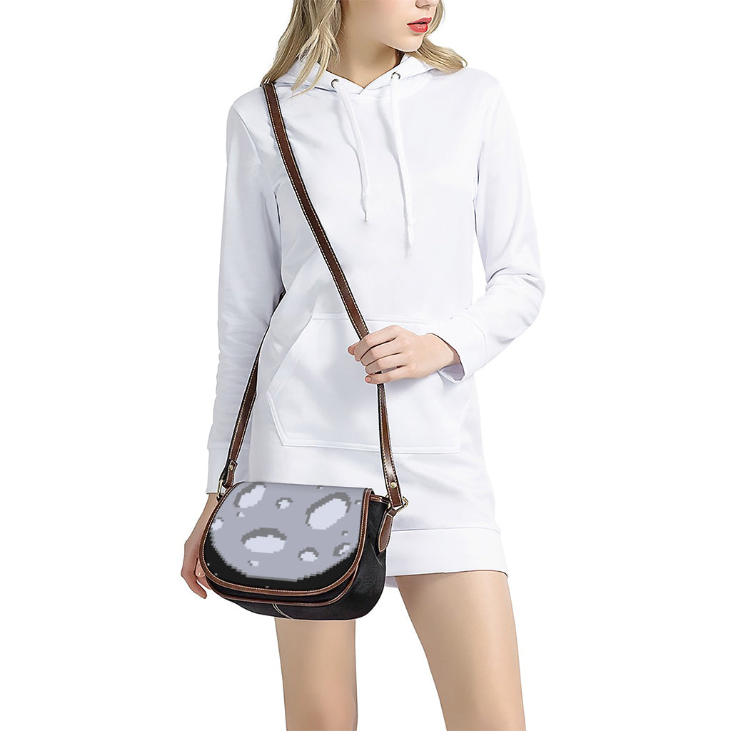 8-Bit Pixel Moon Print Saddle Bag