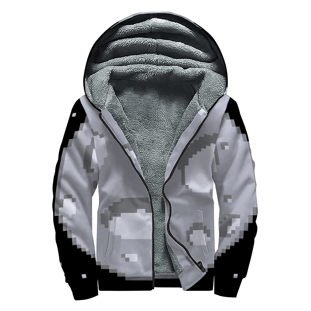 8-Bit Pixel Moon Print Sherpa Lined Zip Up Hoodie