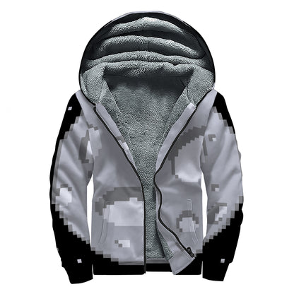 8-Bit Pixel Moon Print Sherpa Lined Zip Up Hoodie