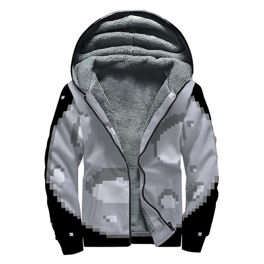8-Bit Pixel Moon Print Sherpa Lined Zip Up Hoodie