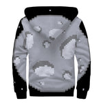 8-Bit Pixel Moon Print Sherpa Lined Zip Up Hoodie