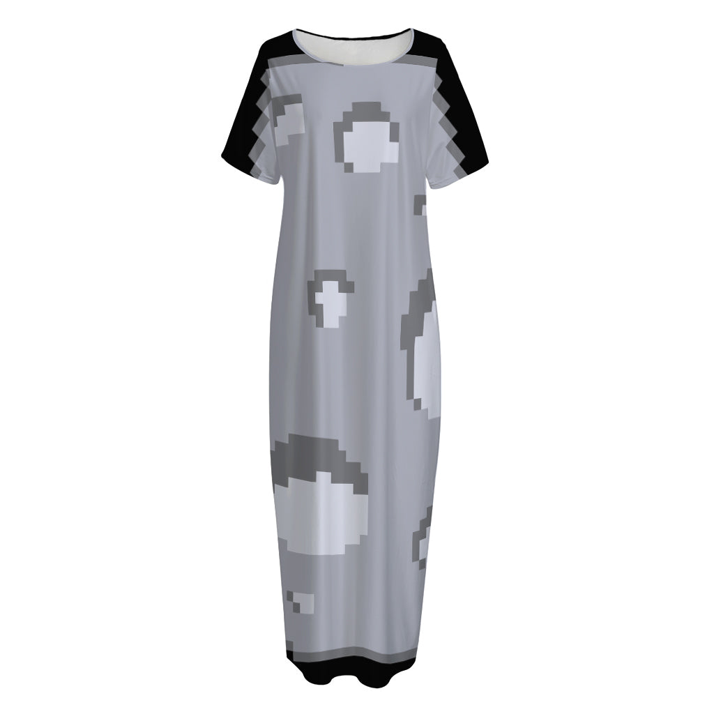 8-Bit Pixel Moon Print Short Sleeve Long Nightdress