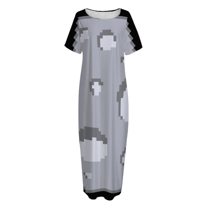8-Bit Pixel Moon Print Short Sleeve Long Nightdress
