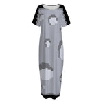 8-Bit Pixel Moon Print Short Sleeve Long Nightdress