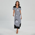 8-Bit Pixel Moon Print Short Sleeve Maxi Dress