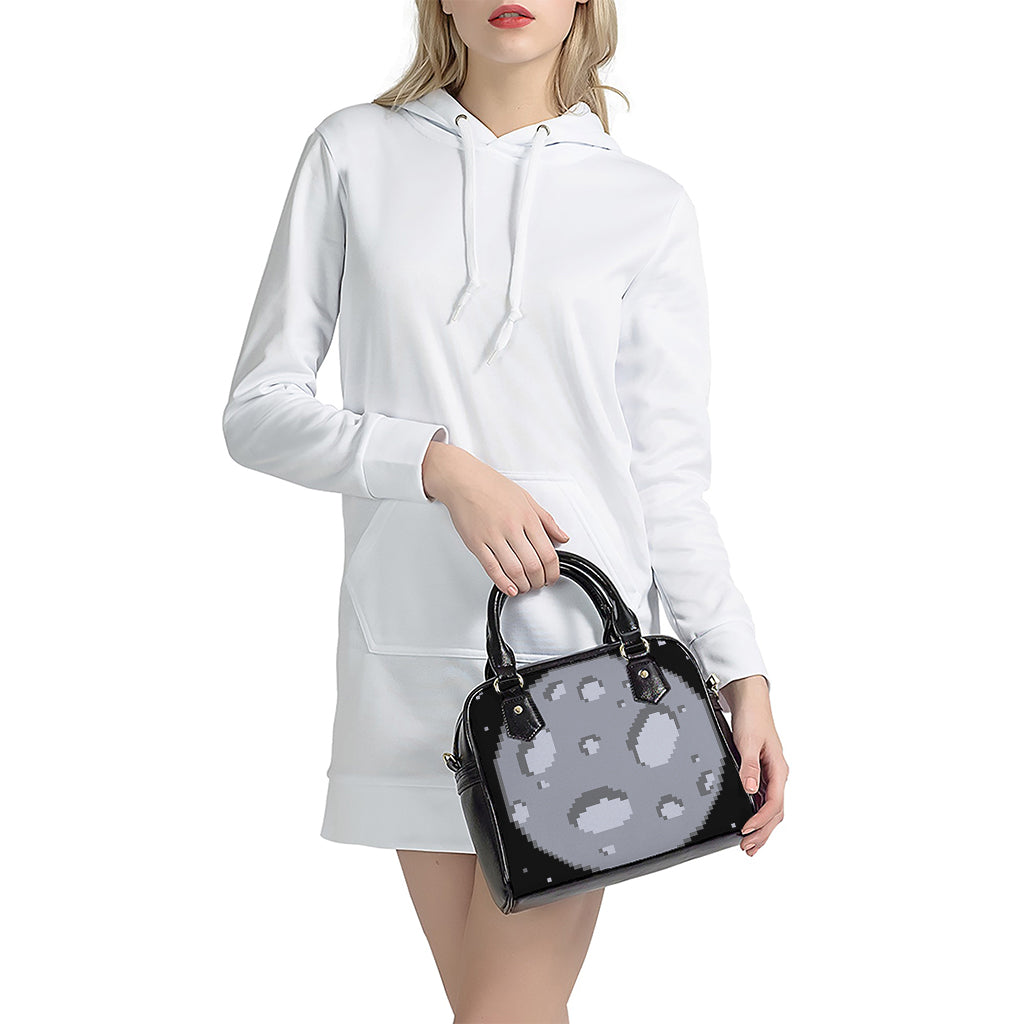 8-Bit Pixel Moon Print Shoulder Handbag