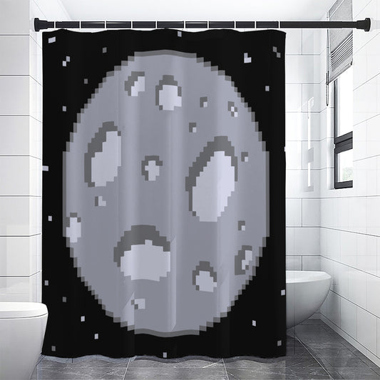 8-Bit Pixel Moon Print Shower Curtain