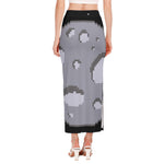 8-Bit Pixel Moon Print Side Slit Maxi Skirt