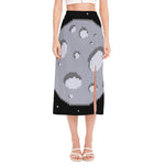 8-Bit Pixel Moon Print Side Slit Midi Skirt