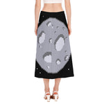 8-Bit Pixel Moon Print Side Slit Midi Skirt