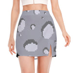 8-Bit Pixel Moon Print Side Slit Mini Skirt