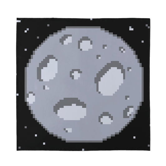 8-Bit Pixel Moon Print Silk Bandana