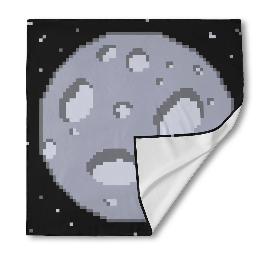 8-Bit Pixel Moon Print Silk Bandana