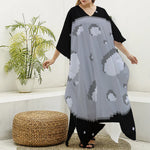 8-Bit Pixel Moon Print Silk V-Neck Kaftan Dress
