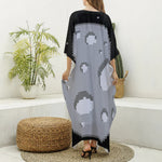 8-Bit Pixel Moon Print Silk V-Neck Kaftan Dress