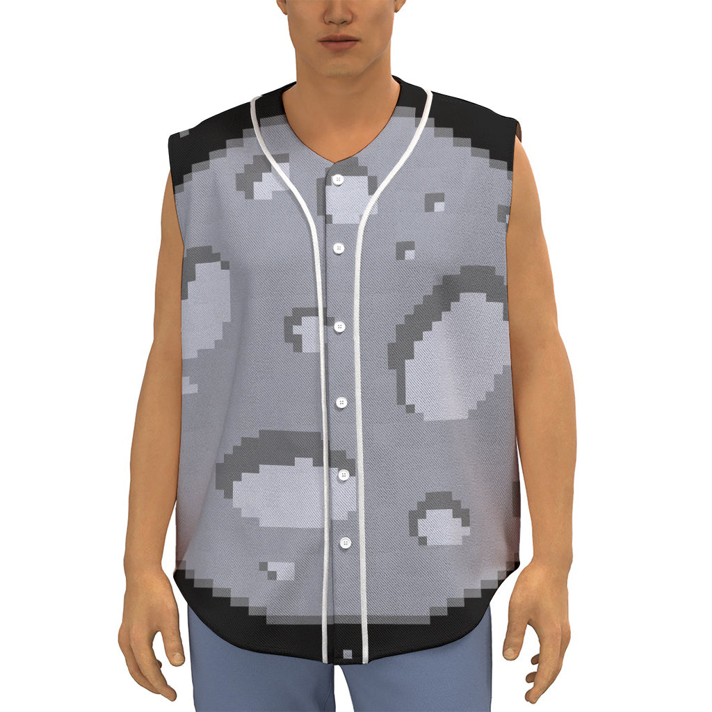 8-Bit Pixel Moon Print Sleeveless Baseball Jersey