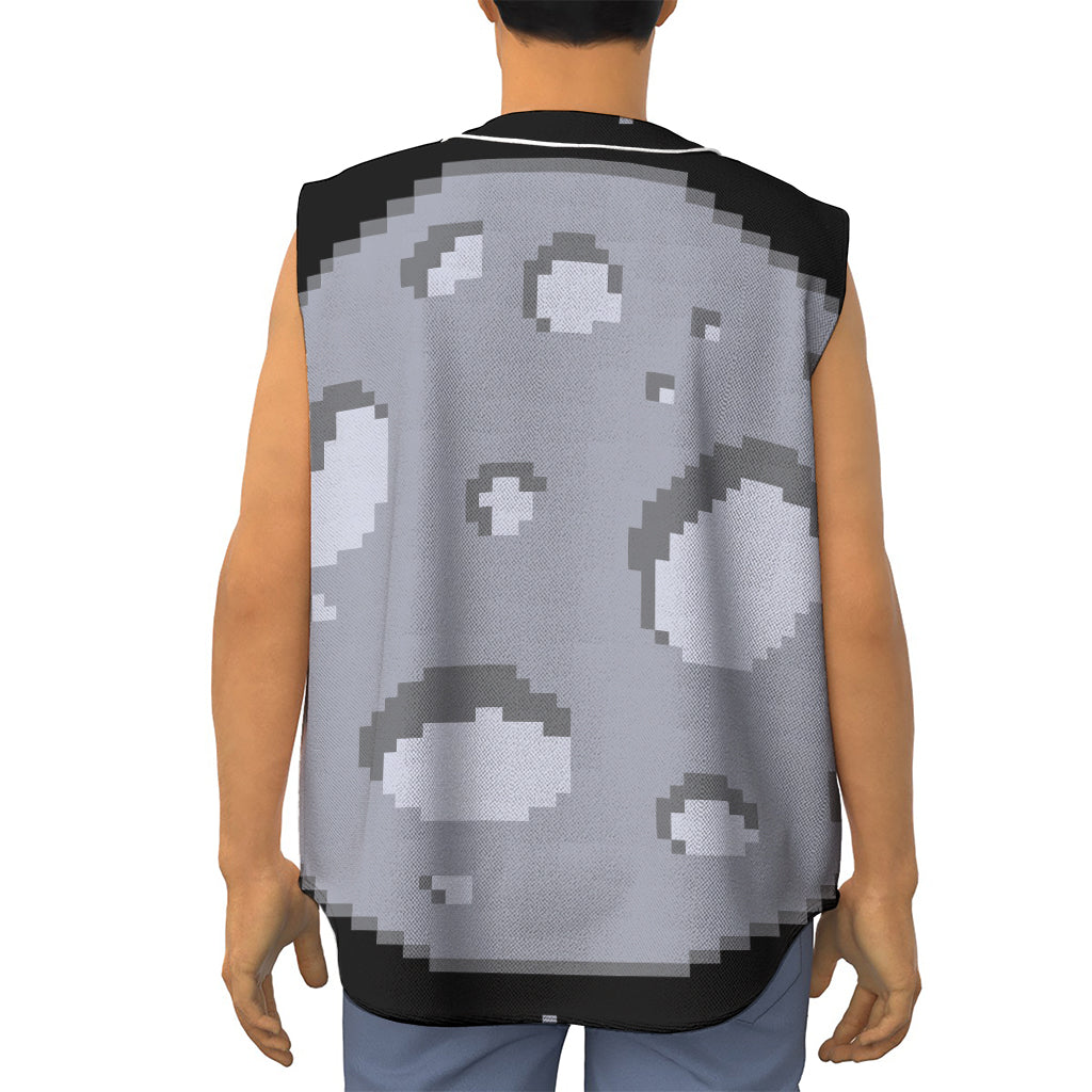 8-Bit Pixel Moon Print Sleeveless Baseball Jersey
