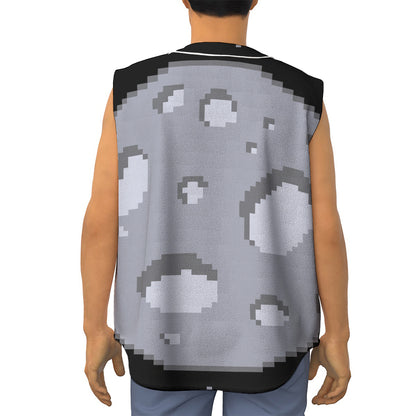 8-Bit Pixel Moon Print Sleeveless Baseball Jersey