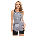 8-Bit Pixel Moon Print Sleeveless One Piece Swimsuit